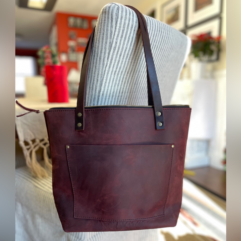 Portland Leather Medium Zip Merlot Tote